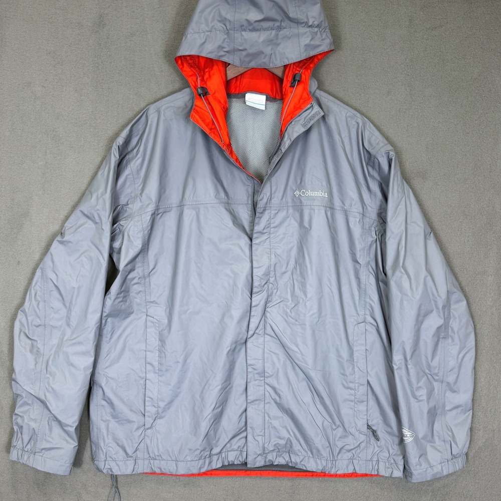Columbia Rain Jacket Men XL Gray Omni-Tech Waterproof Hooded Mesh Lined Hiking